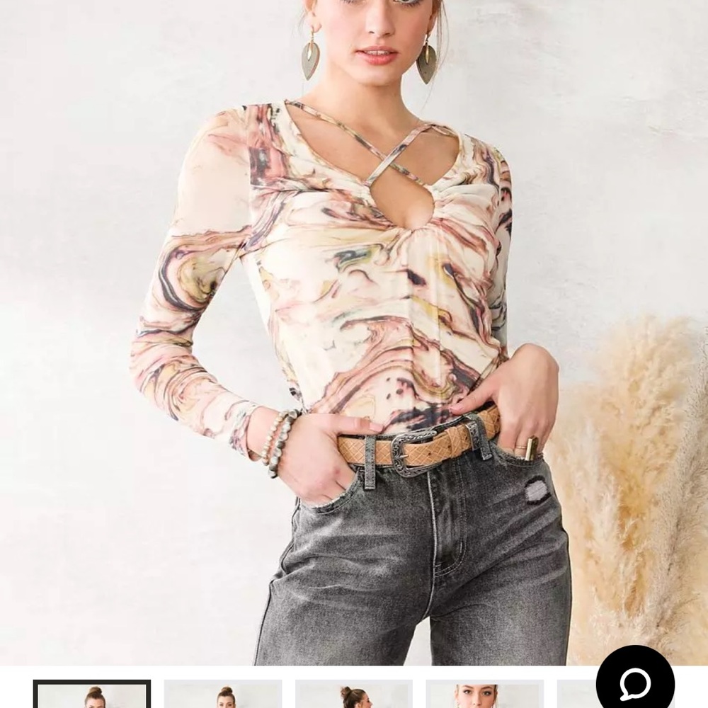 Marble Print Long Sleeve Top